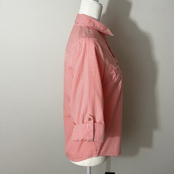 Laura Scott Women's Button Up Shirt S Pink Gingham Check Roll Tab Long Sleeve - Picture 5 of 7